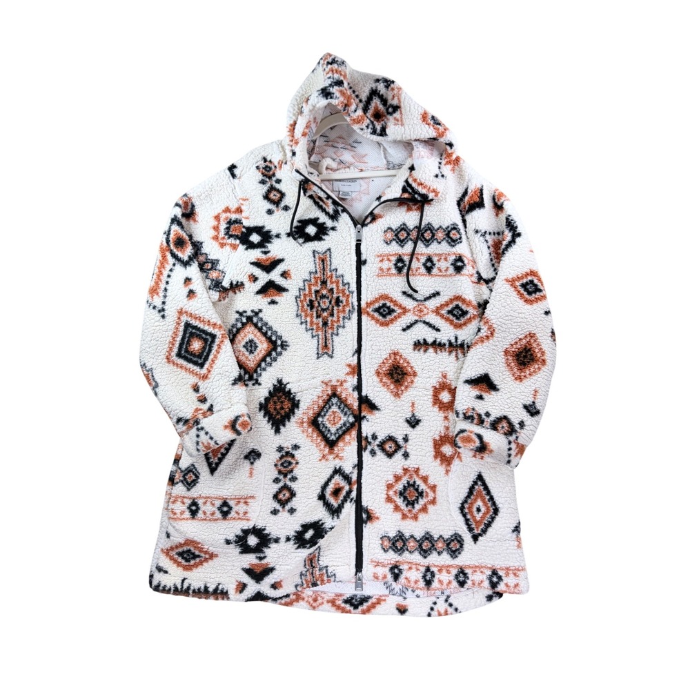 Sabrina Lauren Sherpa Fleece Hoodie Womens 2XL Cream Southwestern Tribal Jacket